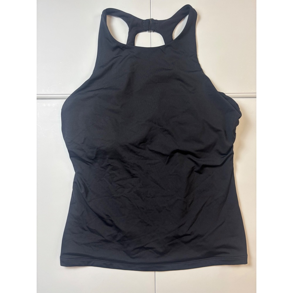 Athleta Womens Black High Neck Racerback Tankini Swim Top 38D/DD Cutout Back